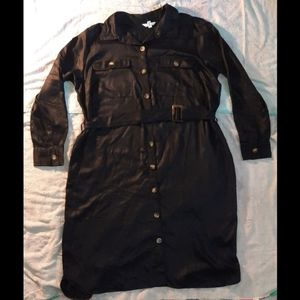 Black Utility Shirt Dress with Belt